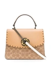 Coach Parker Top Handle In Signature Canvas With Rivets In Beige