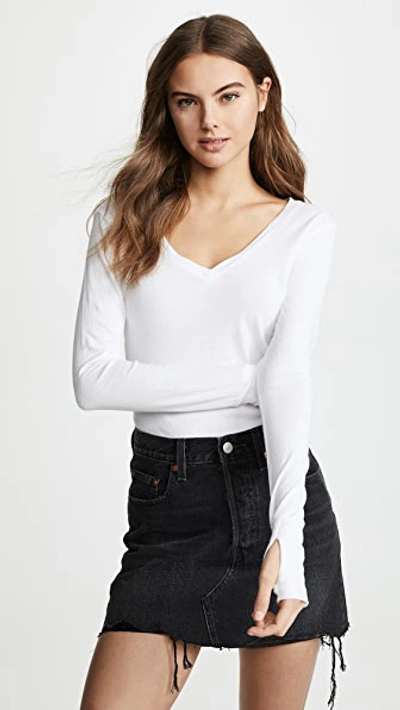 Lna Essential Cotton Long Sleeve Tee In White