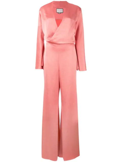 alexis raine flared satin jumpsuit