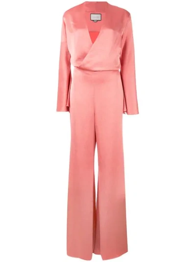 Alexis Raine Flared Satin Jumpsuit In Pink