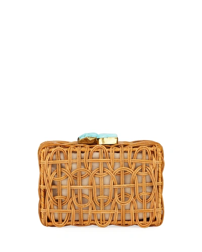 Aranaz Chloe Woven Rattan Clutch Bag, Neutral