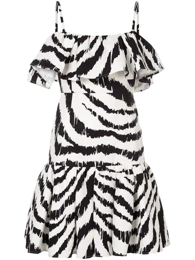 Msgm Zebra-print Sleeveless Ruffle Dress In White