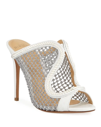 Alexandre Birman Amanda Metallic Woven Mule Sandals In White