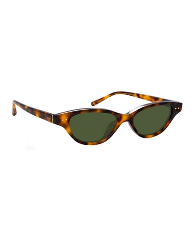 Linda Farrow Slim Acetate Cat-eye Sunglasses In Tortoise/green