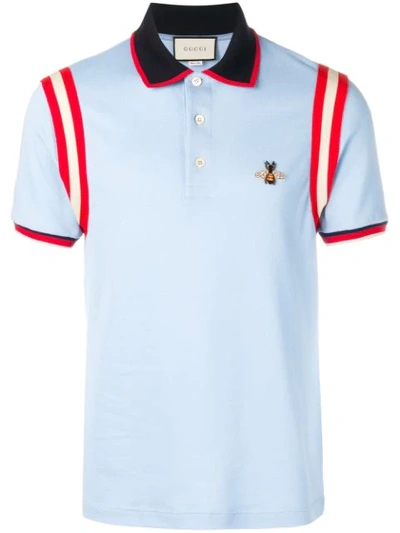 Gucci Bee-embroidered Polo Shirt In Blue