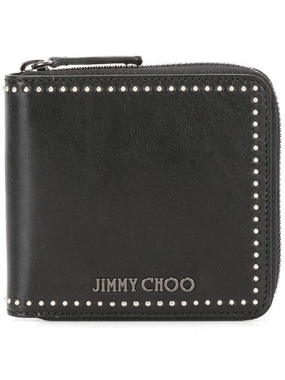 Jimmy Choo Micro Studded Leather Zip Around Wallet, Black