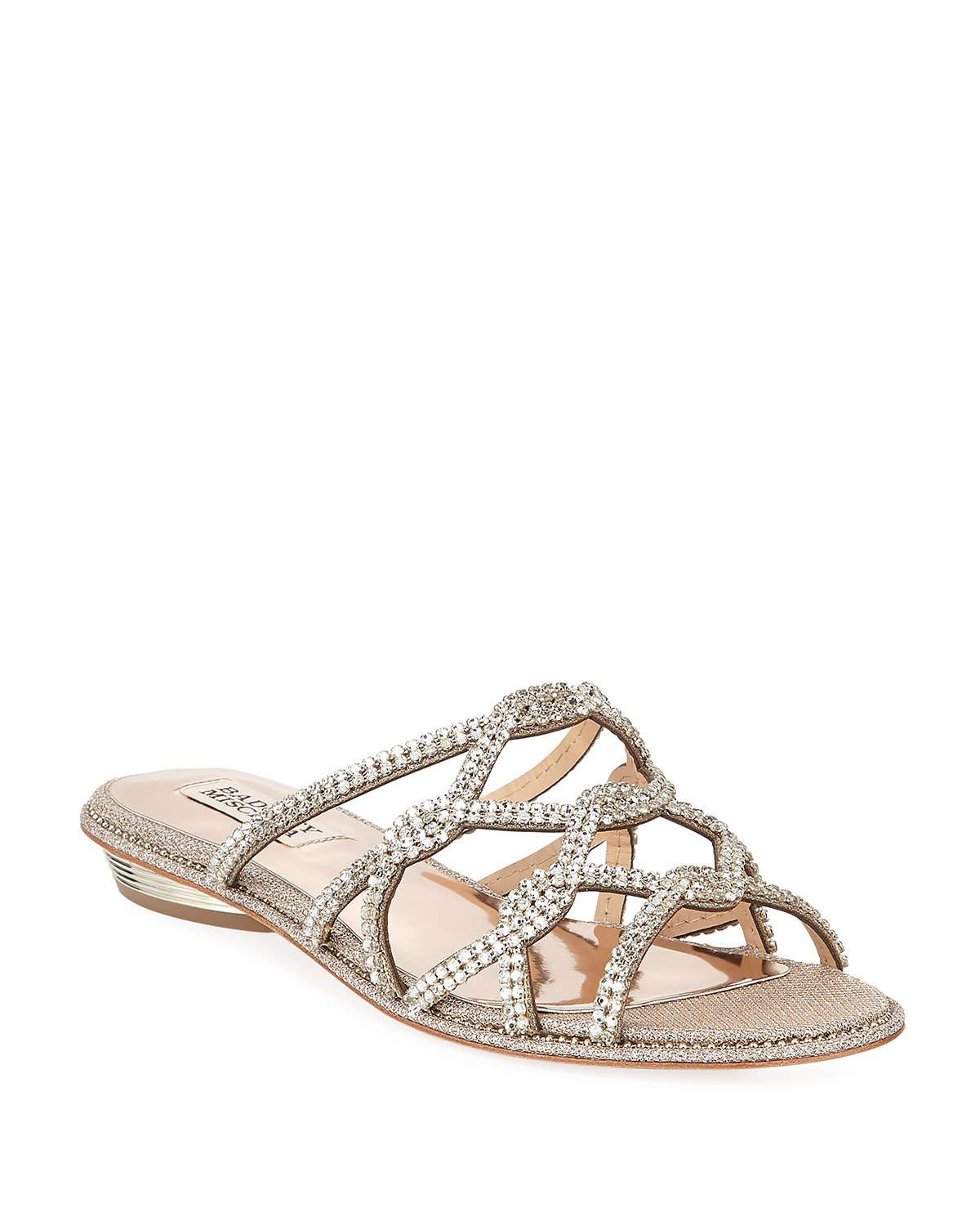 Badgley Mischka Sofie Embellished Flat Slide Sandals In Gold | ModeSens