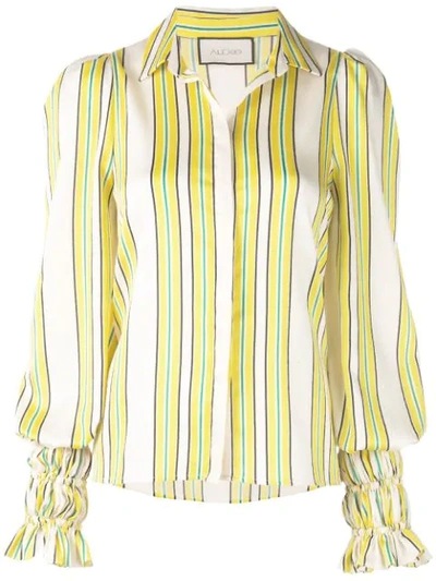 Alexis Catina Striped Button-front Long-sleeve Satin Top In Tuscan Stripes