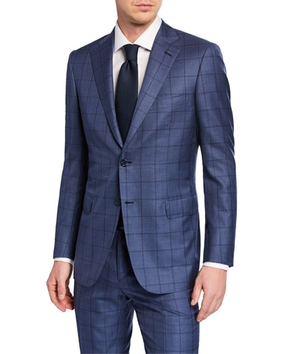 Brioni Men's Windowpane Wool-silk Two-piece Suit In Blue