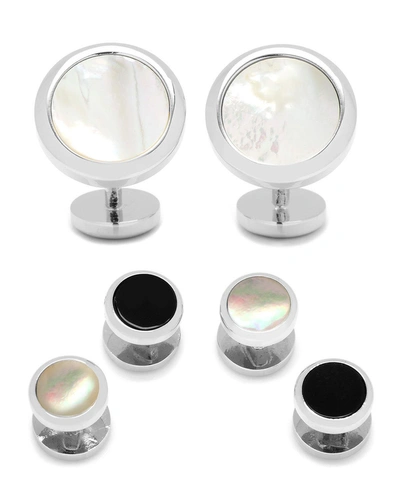 Cufflinks, Inc Double-sided Onyx %26 Mother-of-pearl Cuff Links %26 Stud Set, Silver