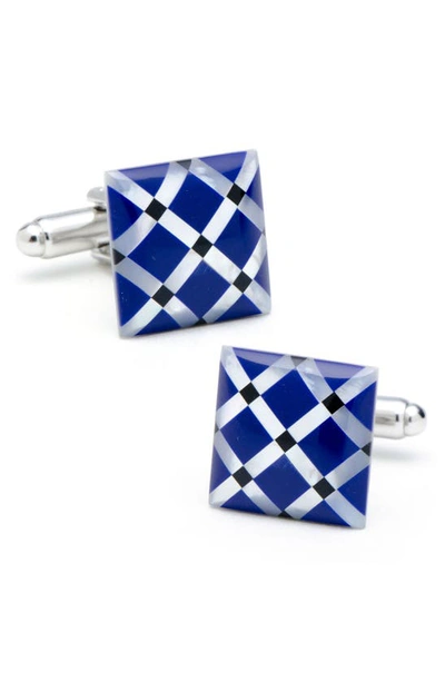 Cufflinks, Inc Diamond-pattern Cufflinks W/ Stones In Blue/ White