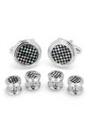 Cufflinks, Inc Checkered Onyx Mother-of-pearl Cuff Links Studs Set In Black