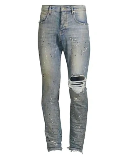 Purple Men's Dropped-fit Distressed Jeans In Indigo