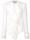 Alexis Phineas V-neck Long-sleeve Silk Ruffle Blouse With Lace In White