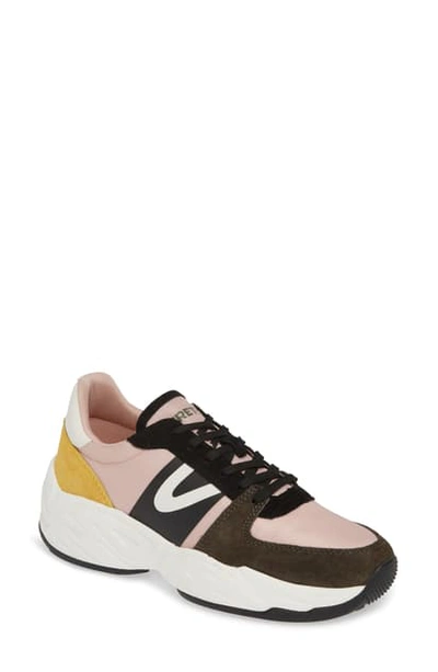 Tretorn Lexie Suede Lace-up Sneakers In Olive/ Neutral Pink/ Yellow