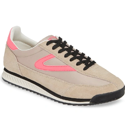 Tretorn Rawlins Suede Lace-up Sneakers In Cream/ Stone/ Neon Pink