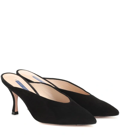 Stuart Weitzman Lulah 75 Suede Mules In Black Suede