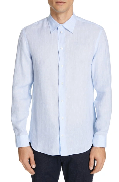 Armani Collezioni Emporio Armani Flax Classic Fit Sport Shirt In Blue