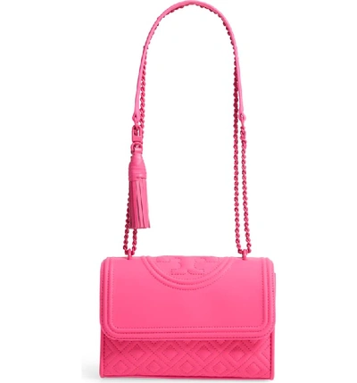 Tory Burch Fleming Convertible Matte Small Leather Shoulder Bag In Crazy  Pink