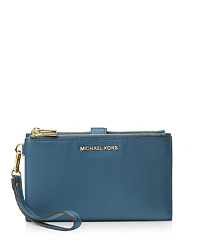 Michael Michael Kors Adele Double Zip Leather Iphone 7 Plus Wristlet In Dk Chambray/gold