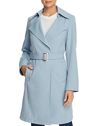 Vince Camuto Belted Crepe Trench Coat In Dusty Blue