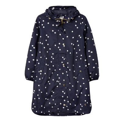 Joules Ladies Waybridge Waterproof Raincoat With Mesh Lining In Navy Spot