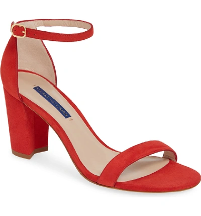 Stuart Weitzman Nearlynude Ankle Strap Sandal In Followme Red Suede