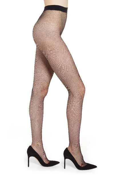 Dkny Stone Shine Crystal Embellished Net Tights In Black