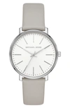 Michael Kors Pyper Leather Strap Watch, 38mm In Grey/ White/ Silver