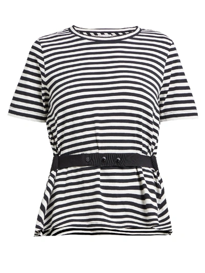 Moncler Elasticated-waist Striped Stretch-cotton T-shirt In White / Black