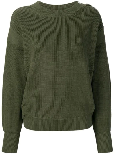 Moncler Button-trim Ribbed-knit Cotton Sweater In Green
