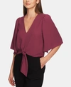 1.state Flounce-sleeve Tie-front Top In Berry Charm