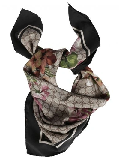Gucci Gg Blooms Print Silk Scarf With Black Border In Fantasia | ModeSens