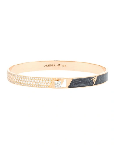 Alessa Jewelry Spectrum 18k Rose Gold Painted Bangle W/ Diamonds, Black