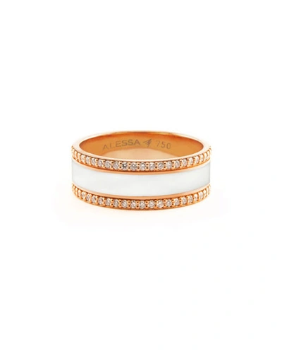 Alessa Jewelry Spectrum Painted 18k Rose Gold Ring W/ Diamond Trim, White