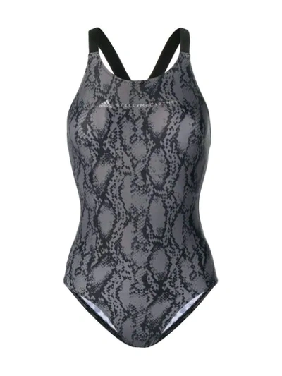 Adidas By Stella Mccartney Snakeskin Print Swimsuit In Black