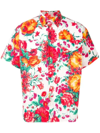 Msgm Short-sleeved Floral Print Shirt In White