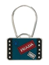 Prada Suitcase Logo Keyring In Blue