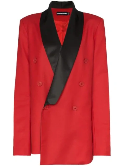 House Of Holland X The Woolmark Company Contrast Collar Double-breasted Blazer Jacket In Red