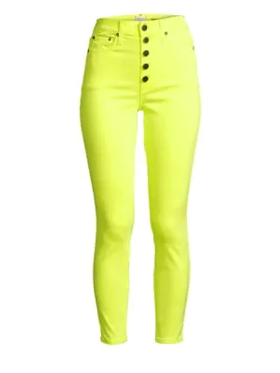 Alice And Olivia Good High-rise Neon Button Fly Skinny Ankle Jeans In Neon Yellow
