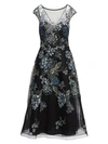 Teri Jon By Rickie Freeman Embroidered Tulle Cocktail Dress In Black Multi