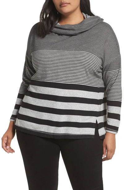 Single Thread Variegated Stripe Convertible Hoodie In Black/ Gray