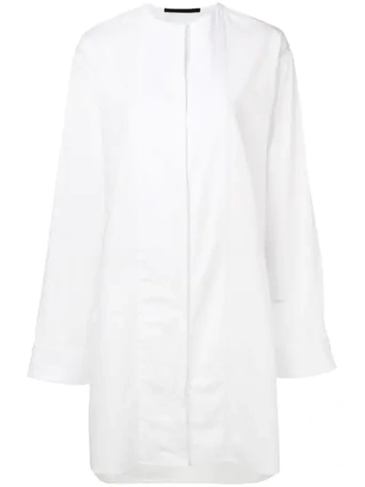 Haider Ackermann Oversized Collarless Shirt Dress In White