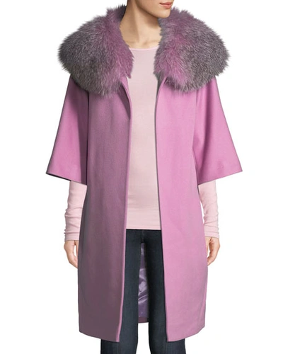Fleurette Wool Cocoon Coat W/ Oversized Fur Collar In Purple