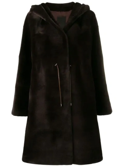 Liska Hooded Midi Coat In Brown