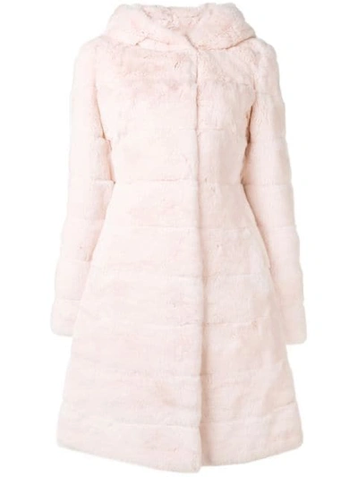 Liska Hooded Midi Fur Coat In Pink