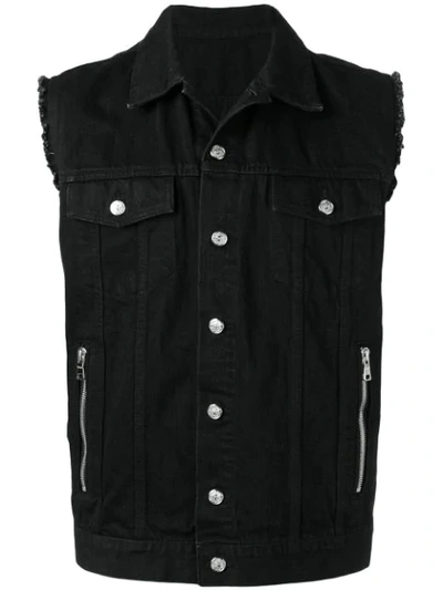 Balmain Embroidered Medallion Denim Gilet In 0pa Noir 