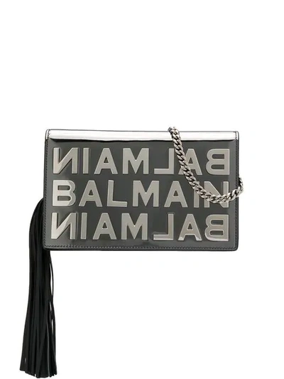 Balmain Mini Bbox Mirrored Clutch In Silver