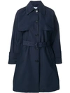 Prada Belted Trench Coat In Blue