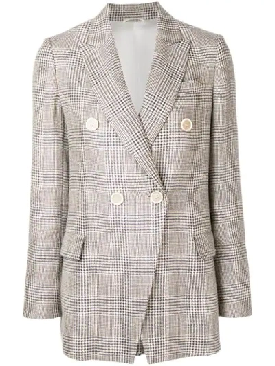 Brunello Cucinelli Houndstooth Double Breasted Blazer In Neutrals